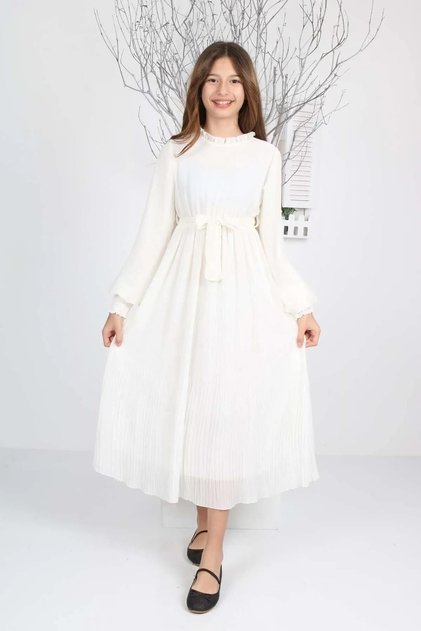 Girl's Long Length Pleated Chiffon Dress