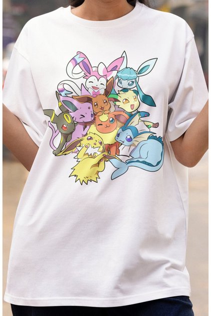 Unisex Oversize Pokemon Eevee Printed T-shirt, Pokemon Printed T-shirt