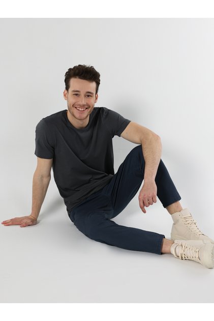 Regular Fit Bisiklet Yaka Basic Antrasit Erkek Kısa Kol Tişört Cl1058580