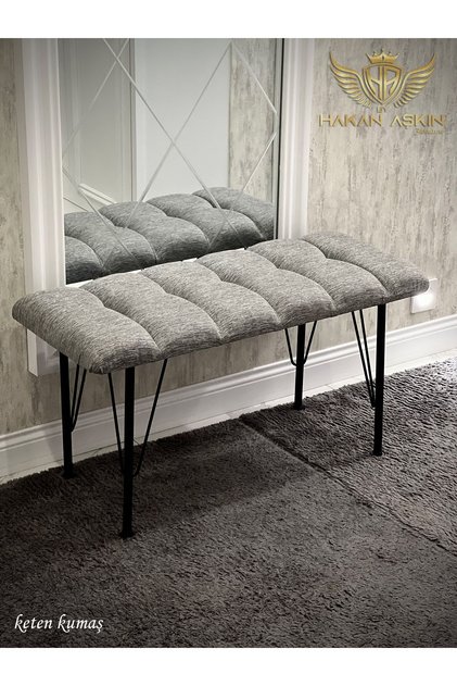 Metal 4 Ayaklı 90 Cm Eco Keten Gri Puf & Bench Tekli 2024