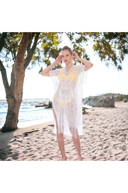 Plain Lace Tasseled Beach Dress Pareo