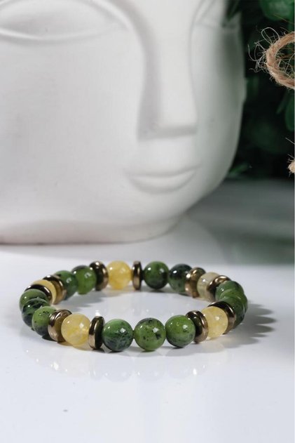 Certified Natural Stone Bracelet for Women and Men Jade Stone and Citrine Peace Bracelet 8mm Gift