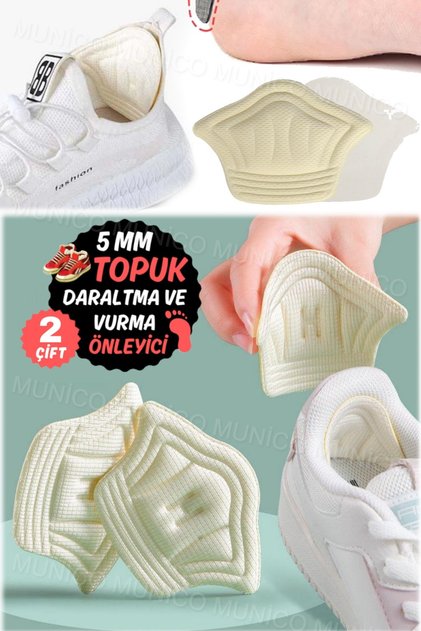 2 Çift 4D Topuk Pedleri Tabanlık Yama Yapışkanlı Arka Tüm Bedenlere Uyumlu Topuk Koruyucu Yastık
