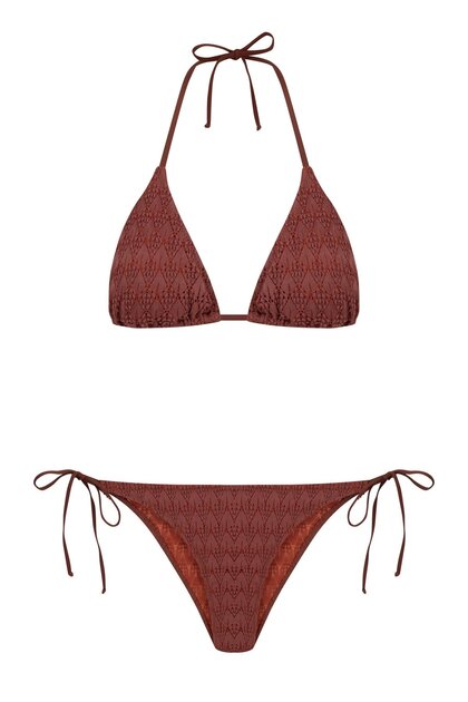 Tarçın Triko Üçgen Bikini Takım
