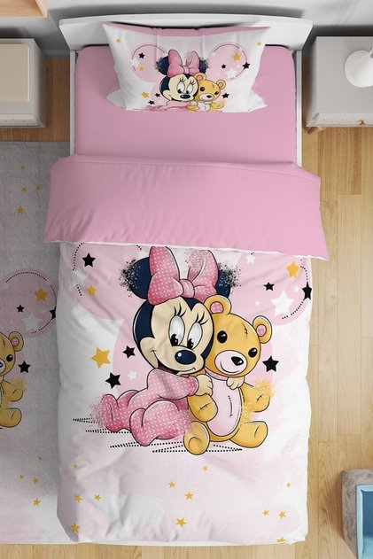 Minnie And Her Friend Teddy Bear Patterned Single Baby Kids Bedding Set