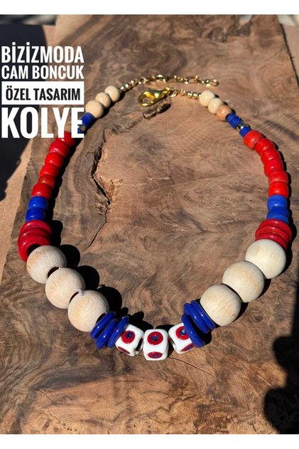 Glass Beads African Bohemian Style Glass Beads Eye Necklace Wooden Design Glass Beads Blue Necklace