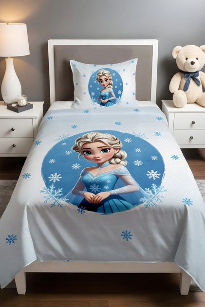 Blue Little Elsa Patterned Pique Set (160x230cm)