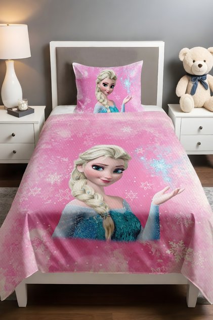 Snow Crystal Pink Elsa Patterned Pique Set (160x230cm)