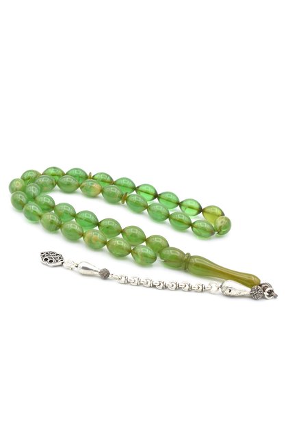 Mărgele de rugăciune chihlimbar presate, marmorate, verde deschis, mărime mare, tăiate oval, capodoperă 002