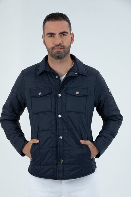 Men's Short Hoodless Padded Classic Quilted Fiber Jacket 9622