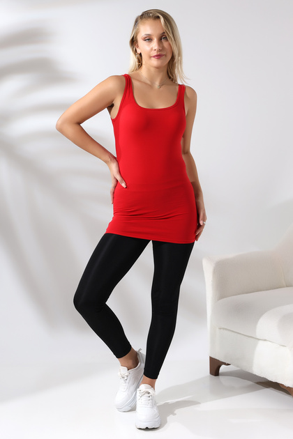 Women's Long Basic Cotton Flexible Undershirt with Cot 19055 RED