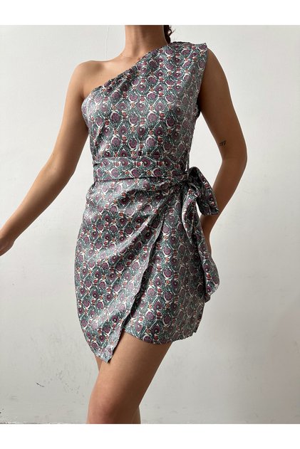 Tie-Detail One-Shoulder Dress
