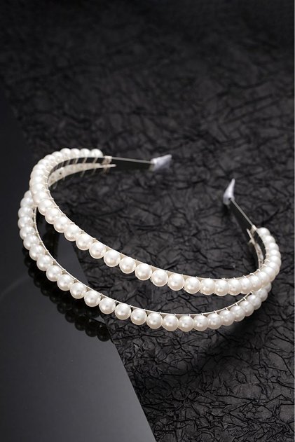 Silver Pearl Detailed Double Row Crown