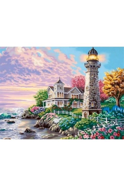 Deniz Feneri Ve Yazlık Ev Elmas Mozaik Tablo 53x40cm