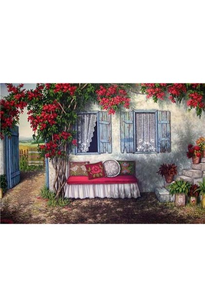 Köy Evinin Bahçesi Elmas Mozaik Tablo 86x58cm