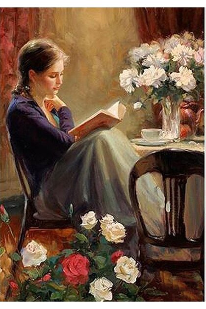 Kitap Okuyan Kız Elmas Mozaik Tablo 41x58cm