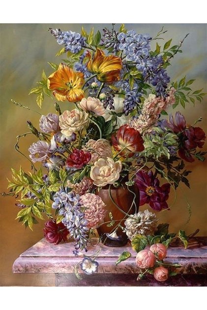Mermer Masada Klasik Çiçekler Elmas Mozaik Tablo 48x61cm
