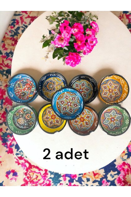 Çini Küllük Otantik Desen Dantel Desen Renkli Küllük El Yapımı