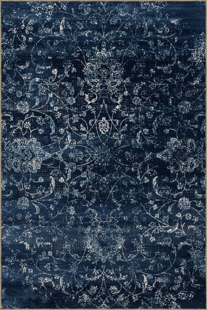 Navy Blue Themed Motif Ethnic Floral Patterned Vintage Decorative Carpet 4914