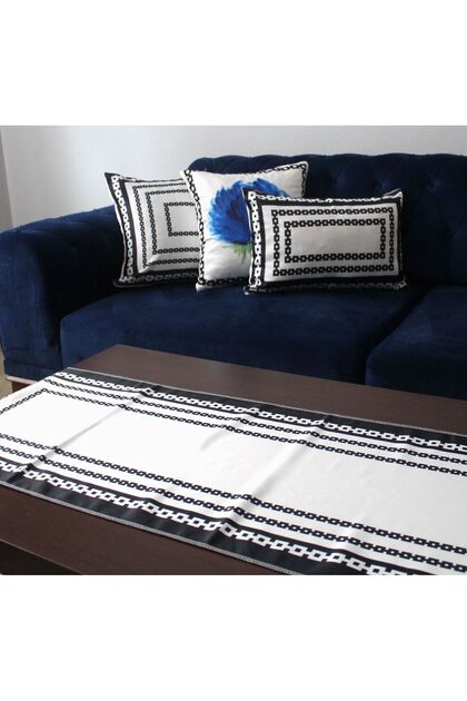 Chain Patterned Stylish Special Design 4-Piece Throw Pillow Cover and Runner Set