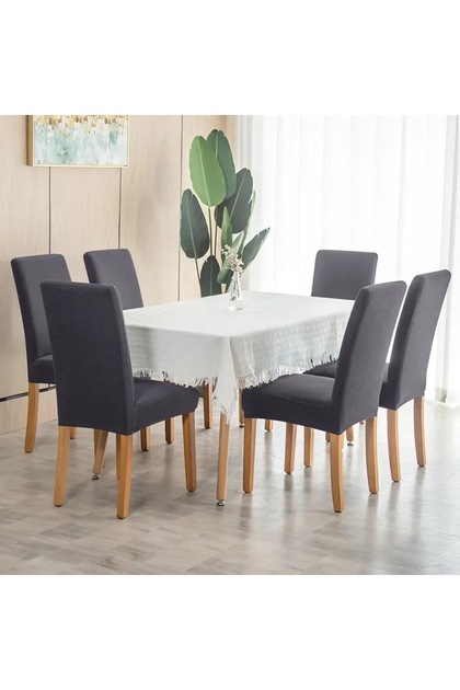 6-Piece Chair Cover Anthracite Color Lycra Washable