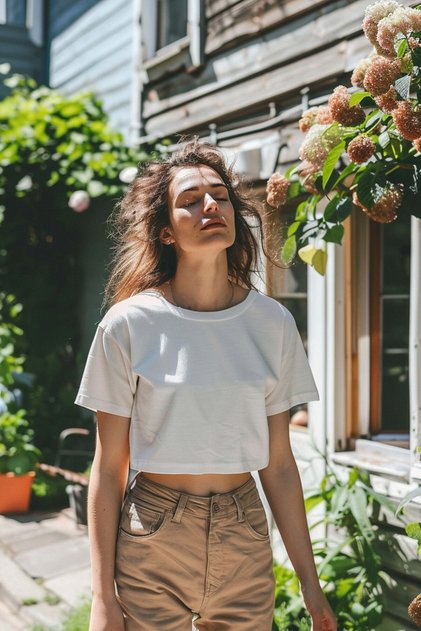 Tricou crop oversize pentru femei, Ecru