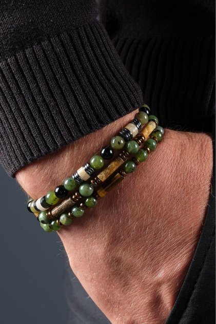 Certified Jade Stone Tiger Eye and Agate Women&Men Set Natural Stone Bracelet