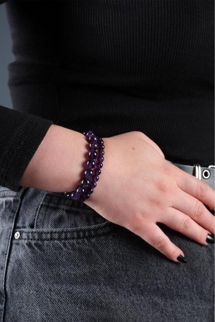 Certified Amethyst Set Natural Stone Women's & Men's Bracelet 8mm and 6mm