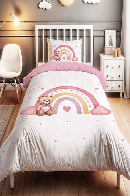 Rainbow Baby Teddy Bear Patterned Single Baby Kids Bedding Set