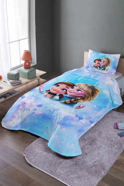Blue Child and Anna Patterned Single Pique Set and Bedspread