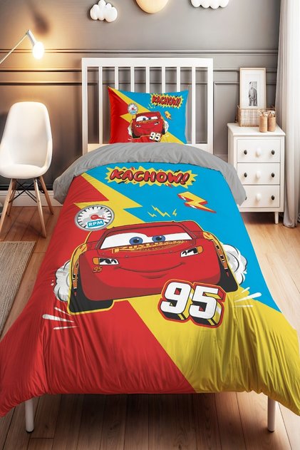 Blue Red Mcqueen Patterned Single Baby Kids Bedding Set
