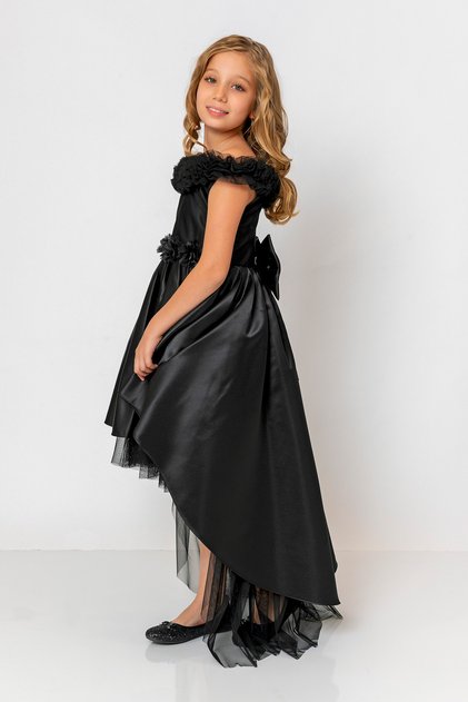 Girl's Floral Belted Ruffle Evening Dress