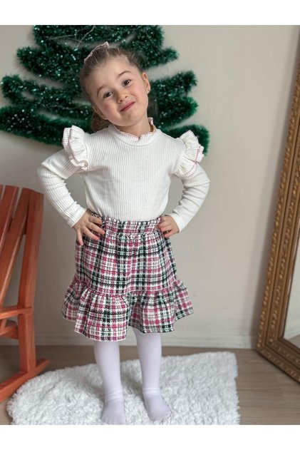 Yigit Boutique Chanel Girl's Set with Fabric Skirt