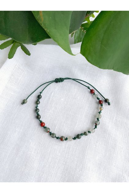 Unisex 4 Mm African Blood Stone Design Natural Stone Bracelet