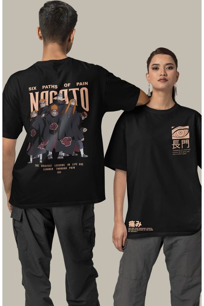 Unisex Naruto Nagato Back Printed Black T-Shirt, Oversize Front Back Anime Printed T-Shirt