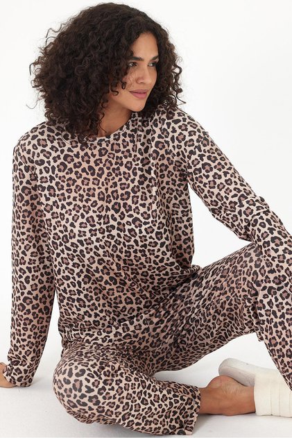 Kadın Uzun Kollu Baskılı Pijama Takımı