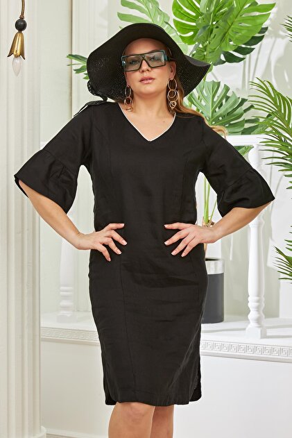plus size black linen dress The Vase Linen Dress main image 1