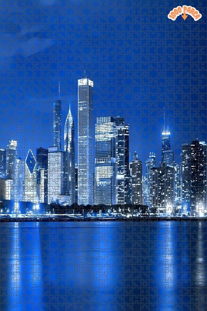 Chicago manzarası Dekoratif Çift Katlı Çerçeveli Asılabilir Ahşap Puzzle 150 PARÇA 20X30