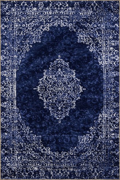 Navy Blue Themed Traditional Motif Patterned Vintage Decorative Carpet 4966