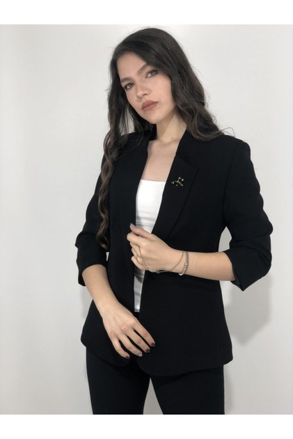 Kadın Bronş Detaylı Truvakar Kol blazer Ceket