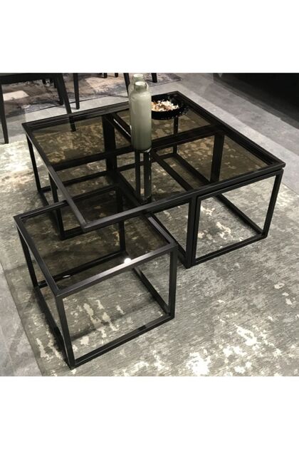 Kante Metal Siyah Fırın Boyalı Şeffaf Bronz Cam Orta Sehpa 4 1