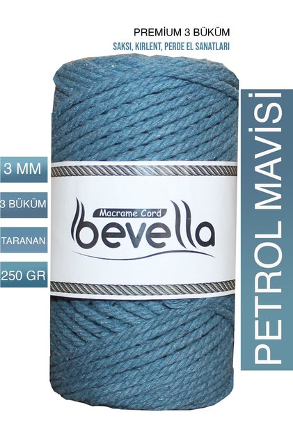 Premium 3 Twisted Cotton Macrame Rope 3 mm 250 Gr Petrol Blue