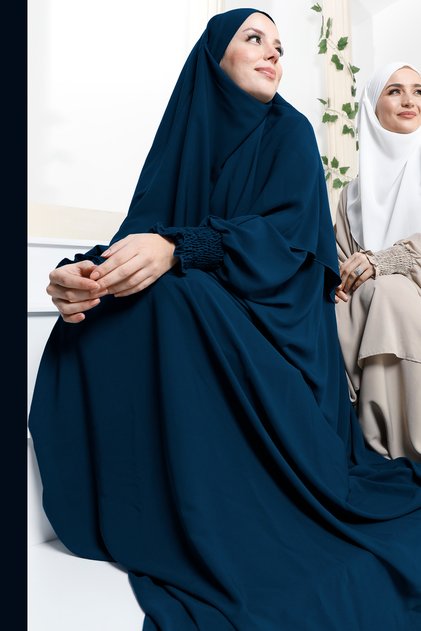 Hijab Shawl and Dress Two-Piece Set Petrol Blue