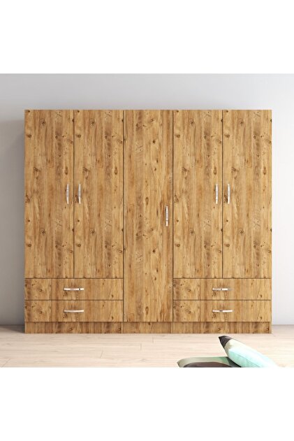Tanmob 5 Kapılı Dört Çekmeceli Geniş Gardrop Çam- Grd0702 - Fiyatı