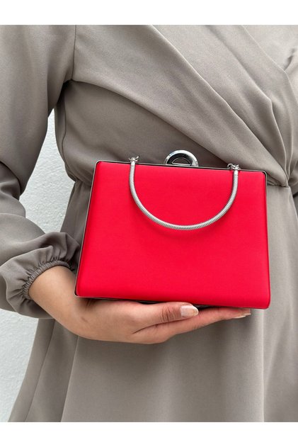 حقيبة يد نسائية من الساتان الأحمر لفساتين السهرة