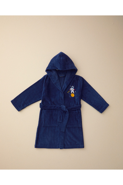 Galaxy Velvet 100% Cotton Children's Bathrobe Dark Blue