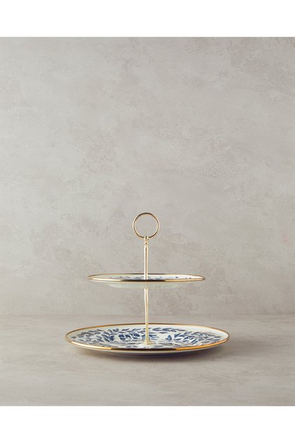 Carnival Floral Enamel Layered Serving Plate White - Navy Blue