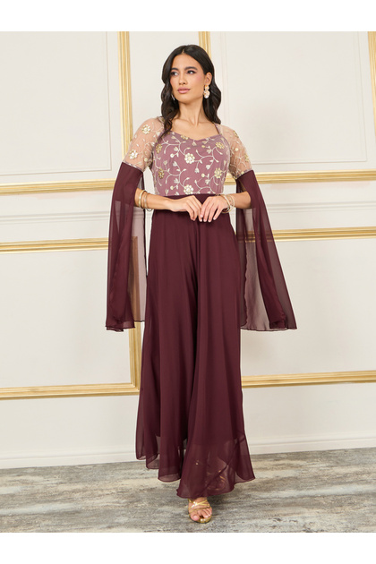 Lace Detail Slit Sleeves A-line Maxi Dress