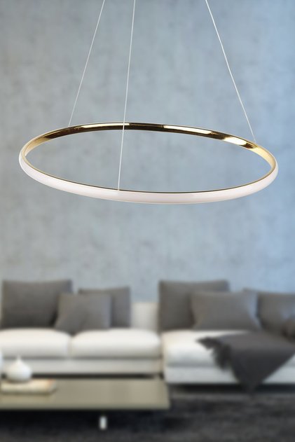 Spin Tekli Ledli Avize Gold Kaplama, Modern Tasarım LED Avize, Şık Tavan Aydınlatması, Dekoratif Ev Aydınlatması, Salon ve Oturma Odası Dekorasyonu