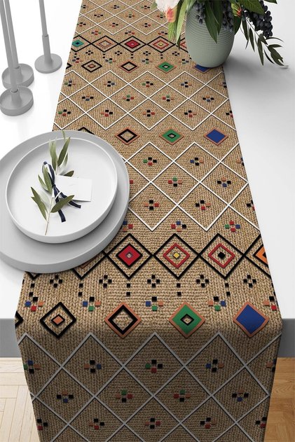 40x140cm Premium Suede Woven Stain Resistant Fabric Tablecloth Runner Ethnic Patterned Rnr112